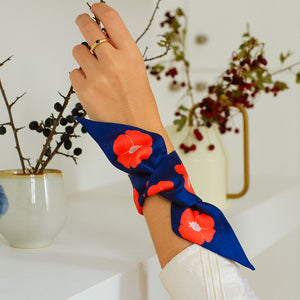 Silk Bracelet Peonies Vermillon, 100% silk, Made in France
