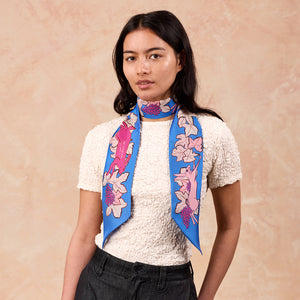 Maxi Silk Ribbon Scarf Rue des Saules nuit, 100% silk, Made in France