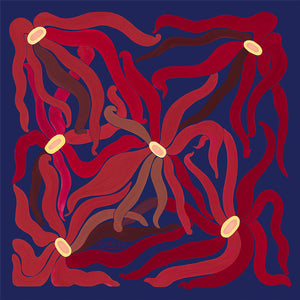 Silk Carré Scarf Night Sun, 100% silk, Made in France & Italy