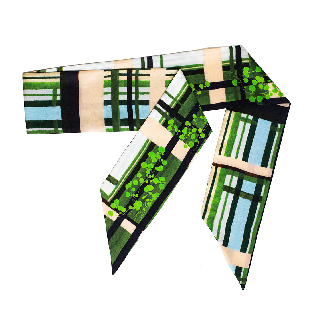 Silk Maxi Ribbon Scarf Tartan, 100% silk, Made in France