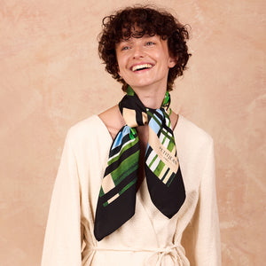 Carré Scarf 29.5" Tartan, 100% silk, Made in France