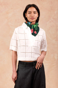 Mini Carré Scarf Herbarium green, 100% silk, Made in France