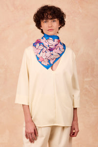 Carré Scarf 34.5" Rue des Saules blue, 100% silk, Made in France
