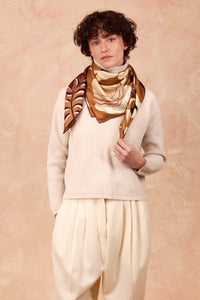 Carré Scarf 34.5" Winter Garden moka, 100% silk, made in France & Italy