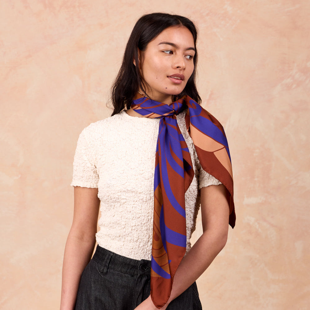 Carré Scarf 34.5" Mistral Terracotta, 100% silk, Made in Italy