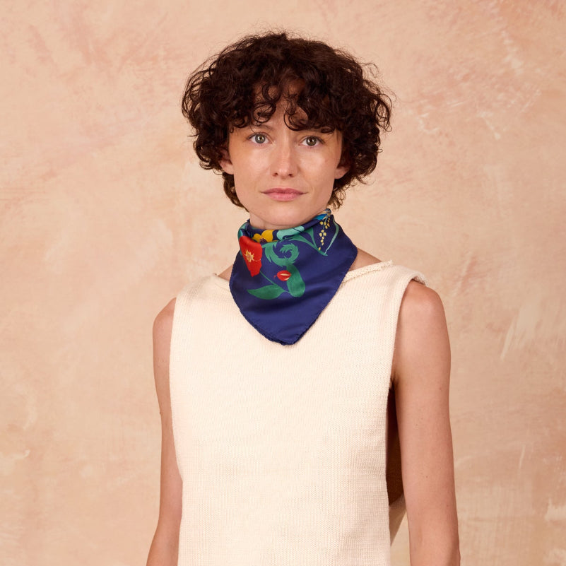 Silk Mini Carré Scarf Enchanted Wood, 100% silk, Made in France