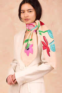 Carré Scarf 34.5" Herbarium pink, 100% silk, Made in France
