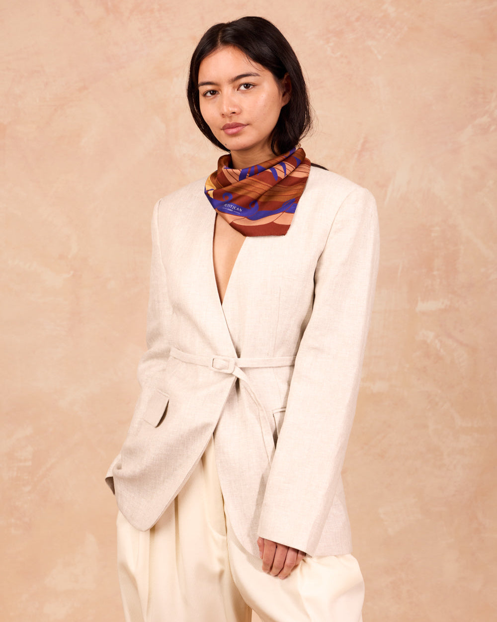 Mini Carré Scarf Mistral Terracotta, 100% silk, Made in Italy